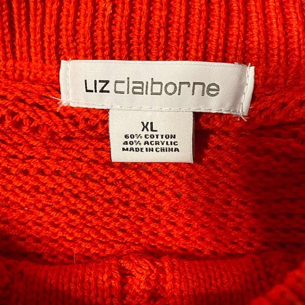 Liz Claiborne XL Red and White Cable Knit Fisherman Sweater - Picture 2 of 13